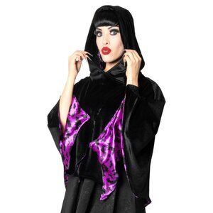 Bat Wing Black Velvet Shoulder Cape Hooded Jacket 2 Sizes S-XL 2X-4X